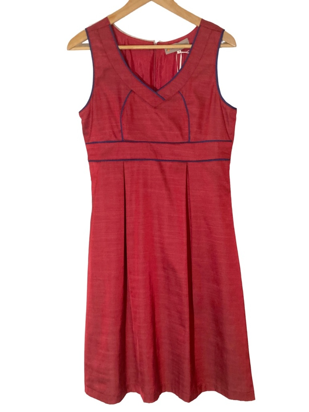 *NEW* 100% Silk Tangerine Jill Julia Dress, Sz 6, Nantucket Red w/ Blue Trim